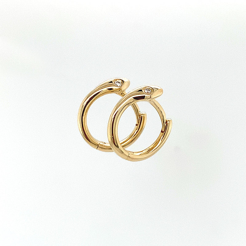 14k SNAKE Huggies - YG PLAIN + White Diamond Eyes **