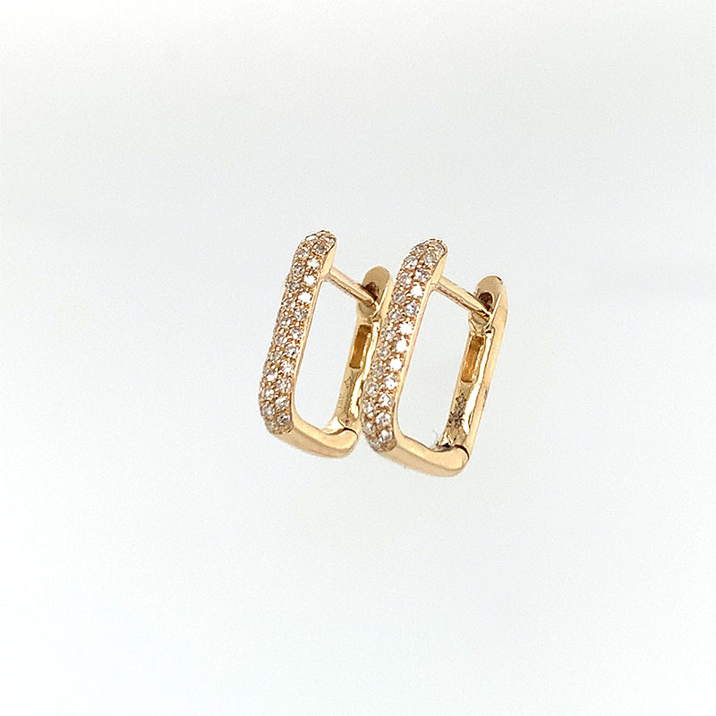 14k Square Huggies - YG White Diamond**