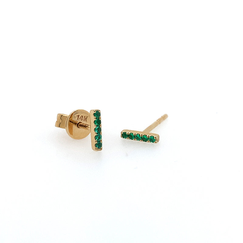 14k YG Bar Stud - Emeralds