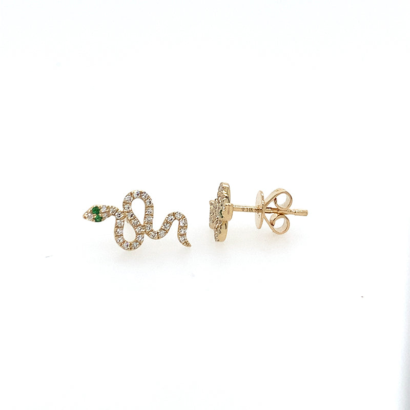 ** 14k YG SNAKE Studs - Emerald Eyes **