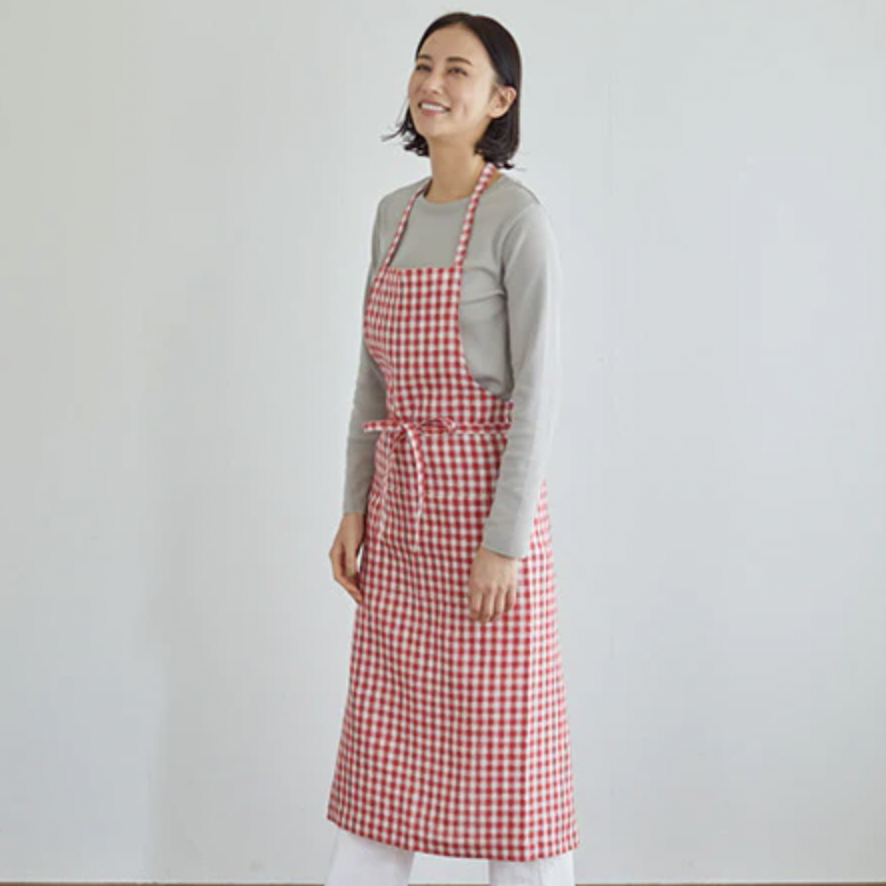 Linen Full Apron - Red Check