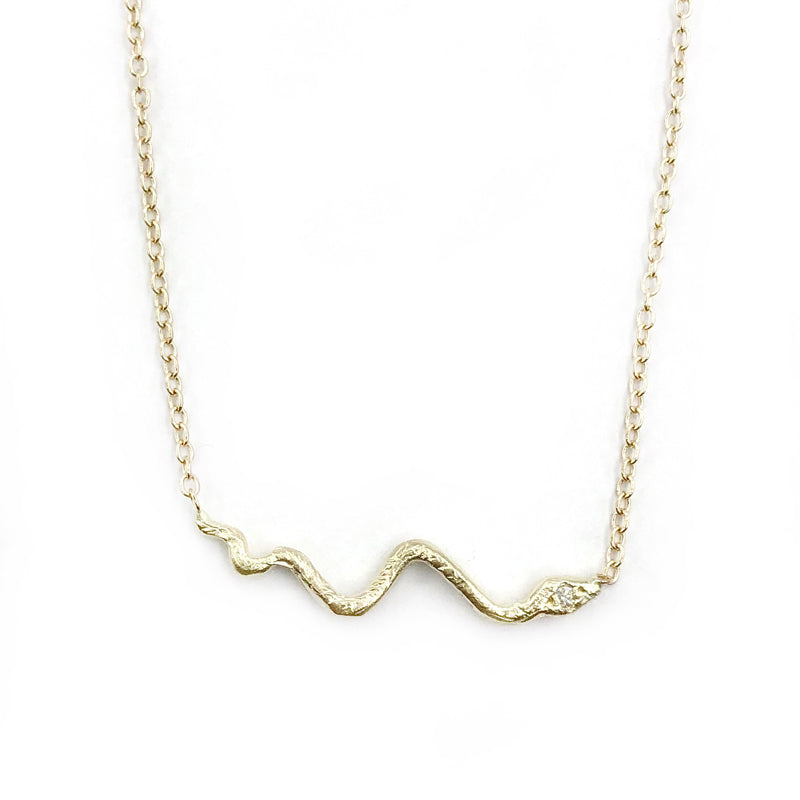 14k Tiny Snake w/ Diamond Eye Necklace