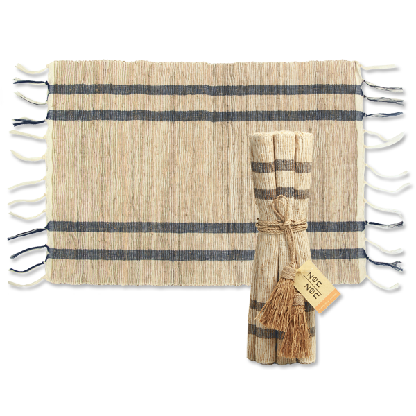Vetiver Placemat - Navy Stripes on White