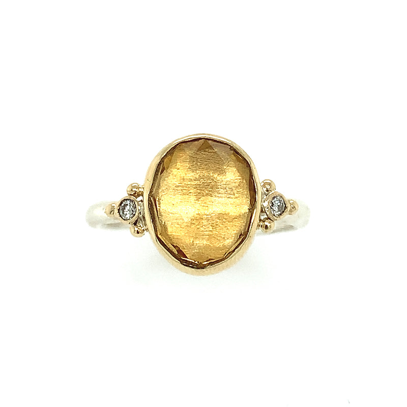 SS+14K Rosecut Citrine Ring w/ Diamonds