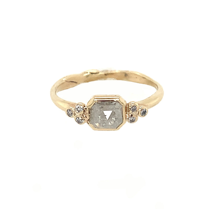 14k Square Grey Diamond Ring with Side Diamonds
