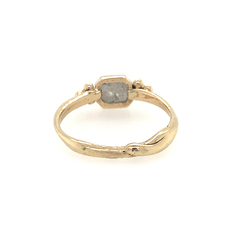 14k Square Grey Diamond Ring with Side Diamonds