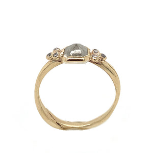 14k Square Grey Diamond Ring with Side Diamonds