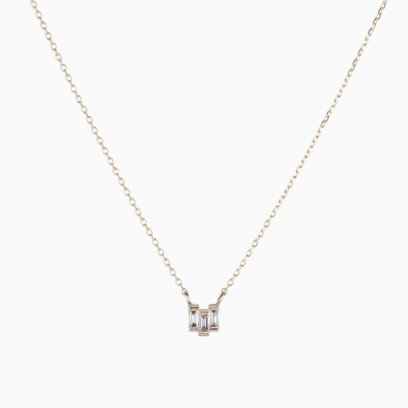 14K Diamond Baguette Step Necklace
