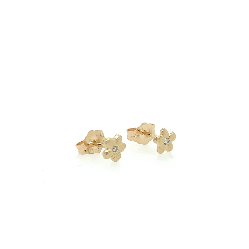14k Tiny Flower With Diamond Studs