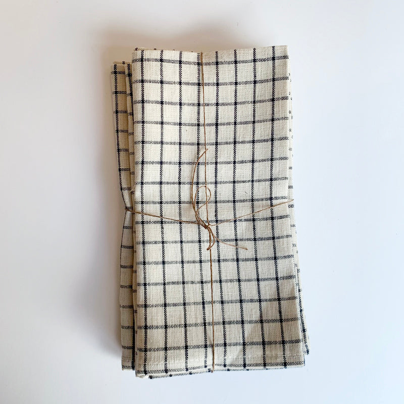 Set of 4 Linen Napkins - Black Grid