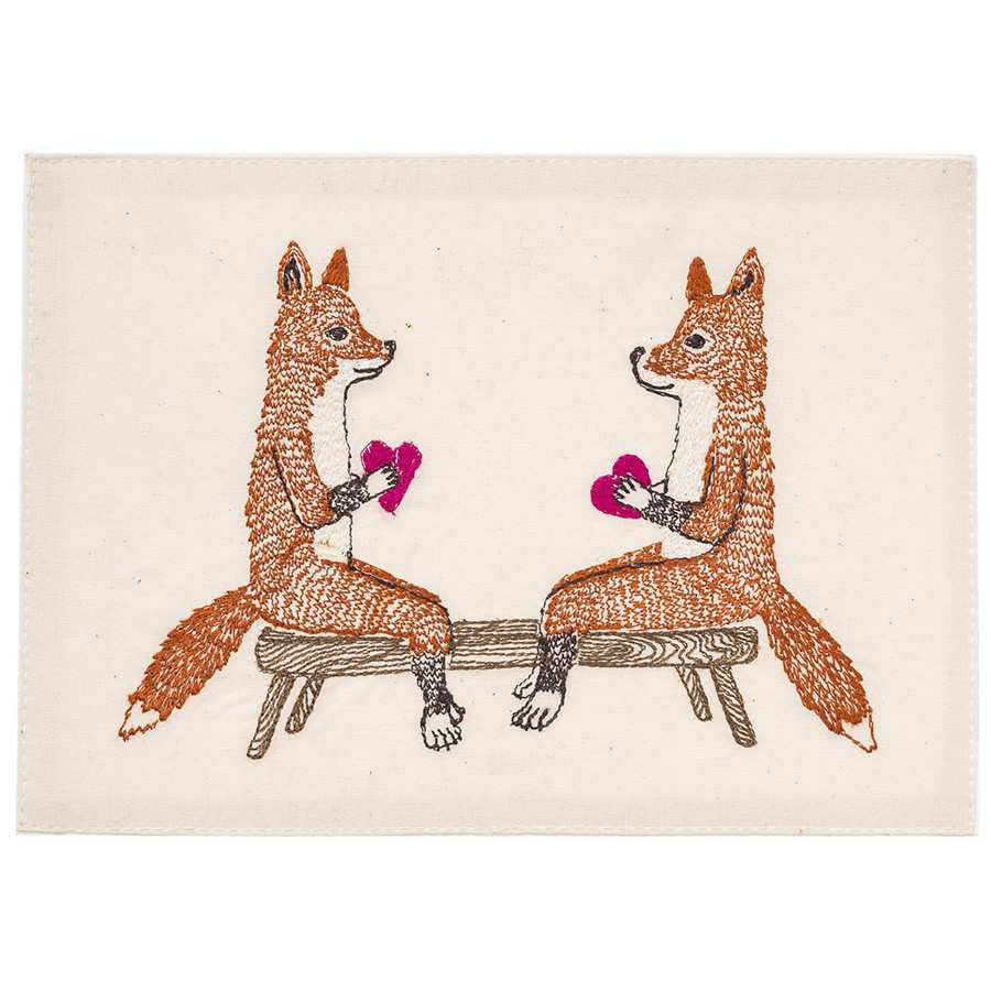 Smitten Foxes Embroidered Card - KESTREL