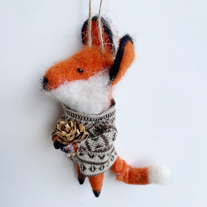 Felt Fox with Pinecone Ornament