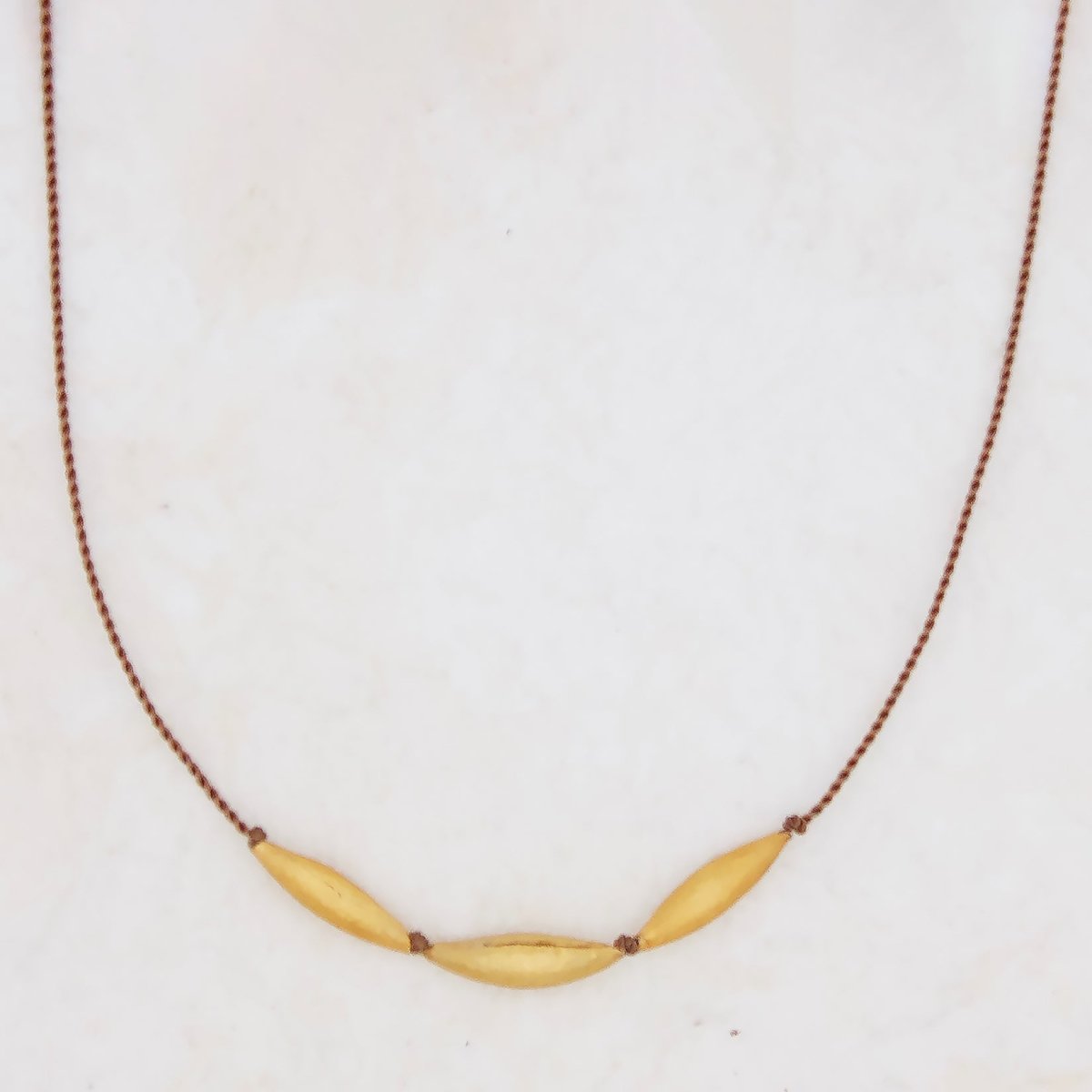 Rice Trio Necklace on Brown Nylon