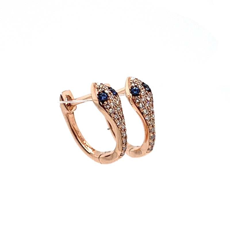 ** 14k Huggies - Rose Snake w/ Sapphire Eyes **