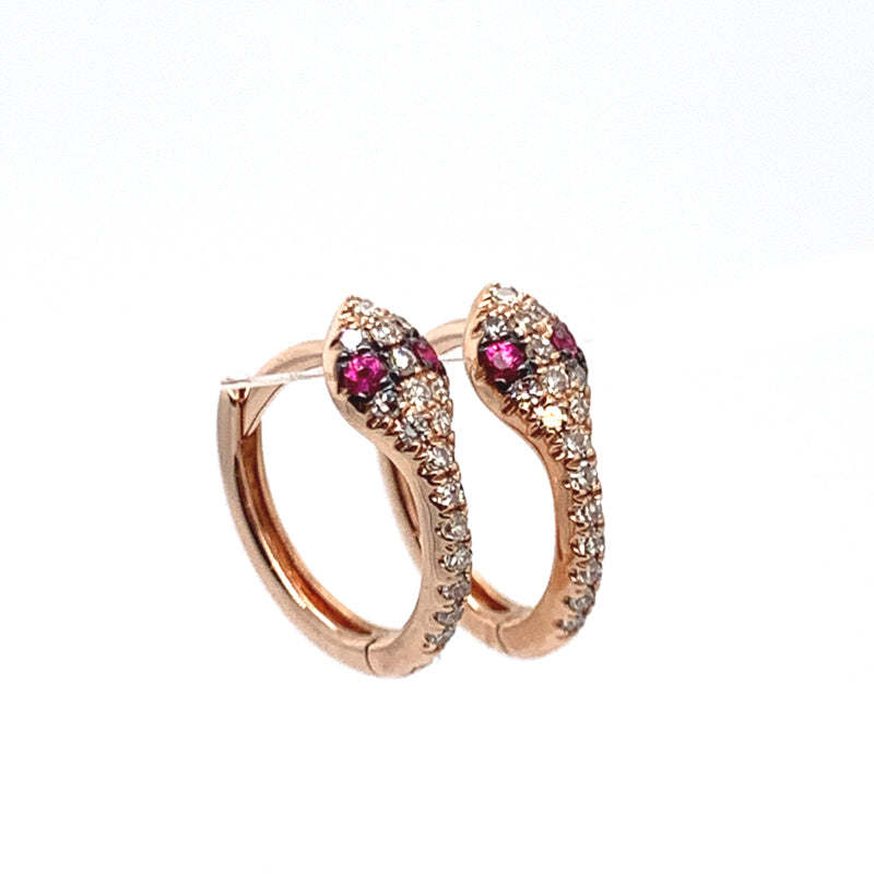 ** 14k Huggies - MINI Rose Snake w/ Ruby Eyes **