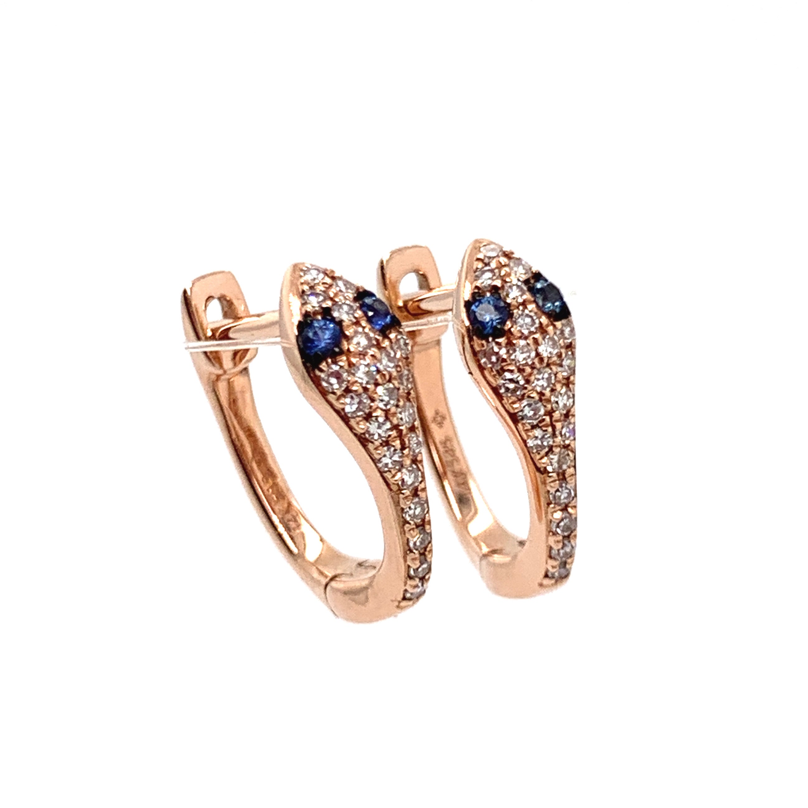 ** 14k Huggies - Rose Snake w/ Sapphire Eyes **