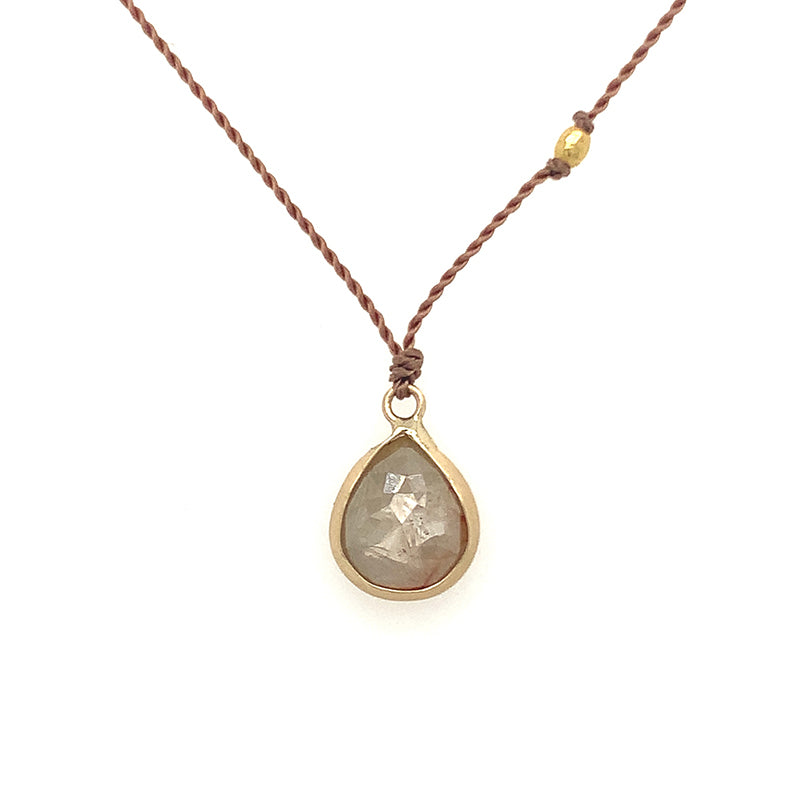 Teardop Light Grey Diamond Bezel Necklace (Nylon)