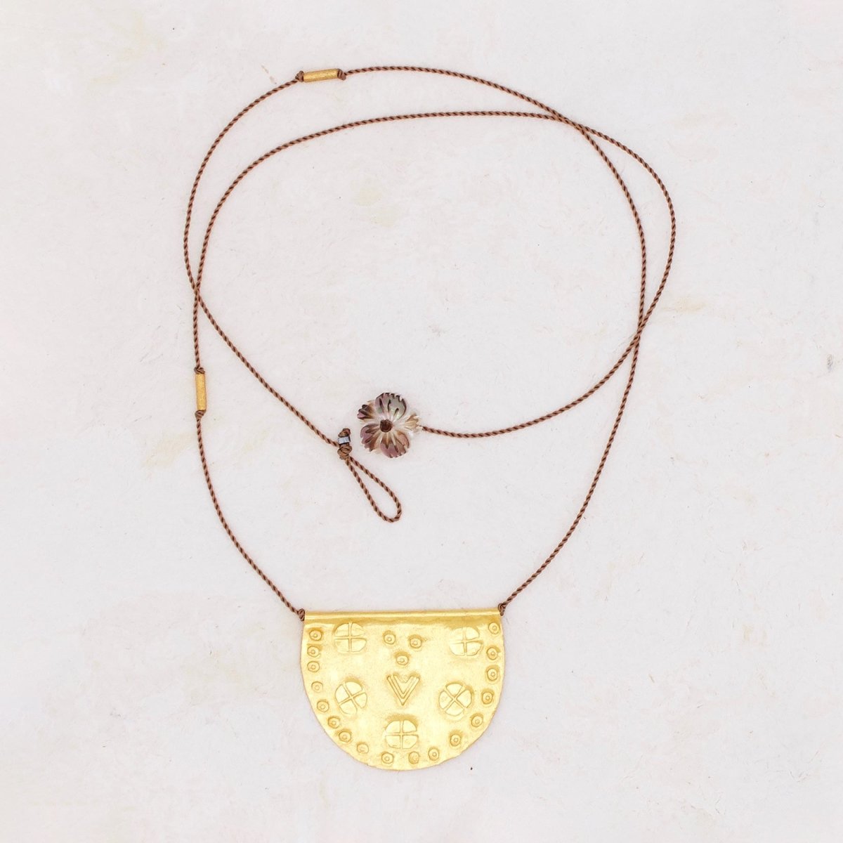 Large Medallion Talisman Necklace on Brown Nylon