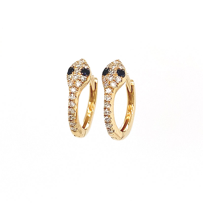 14k MINI SNAKE huggies - YG Sapphire Eyes **