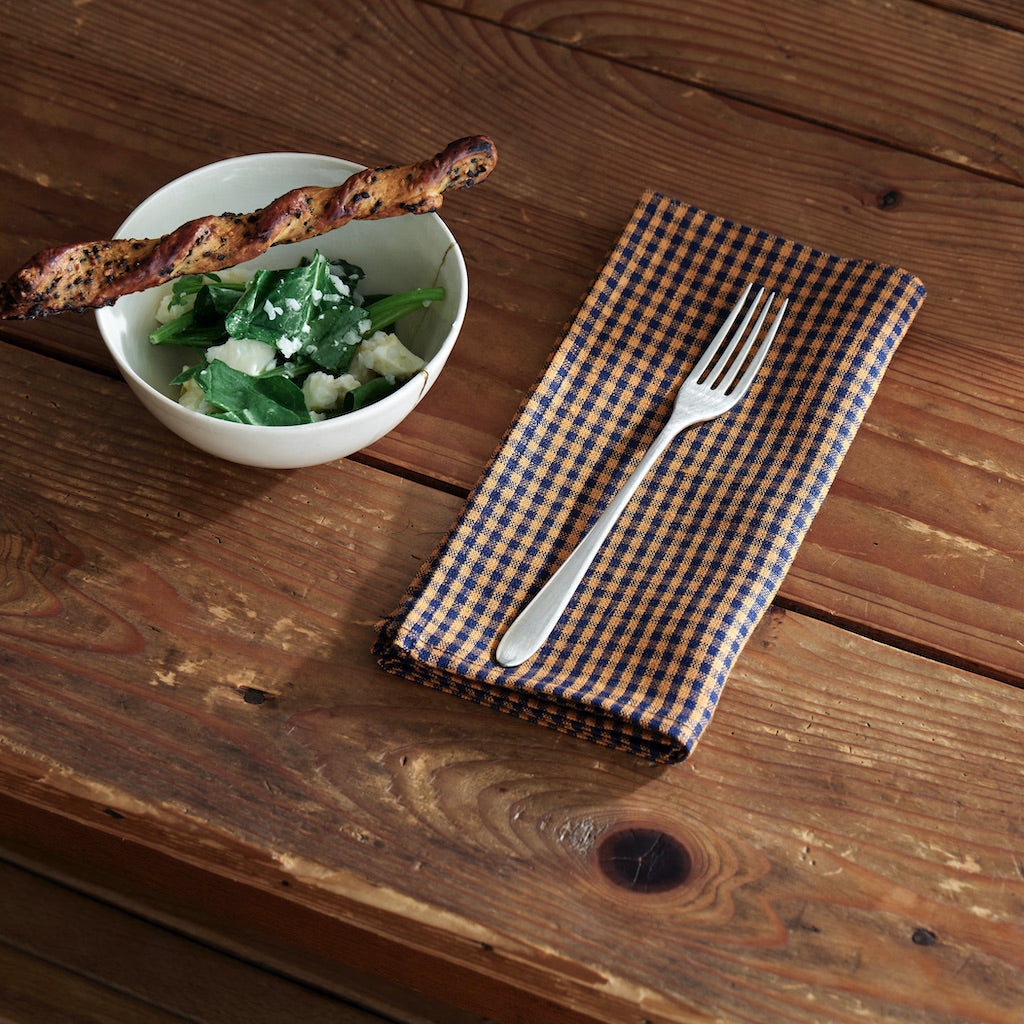 Set of 4 Linen Napkins - Blue/Orange Check