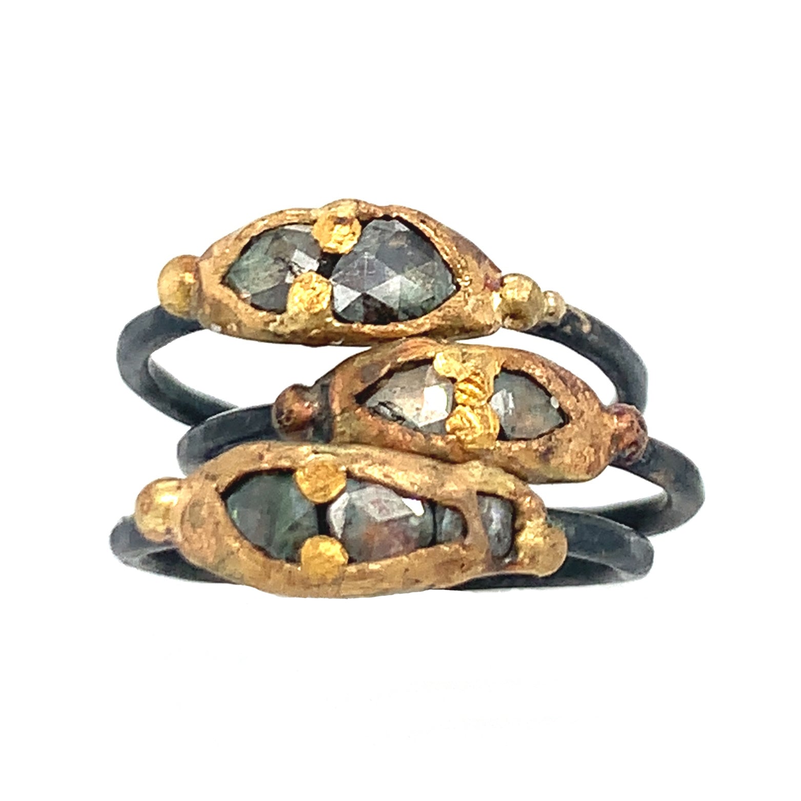 Mini Rose Cut Diamond Pod Ring - Mixed Metal