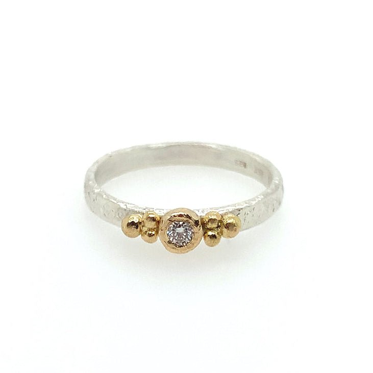 Mixed Metal Beaded Diamond Ring