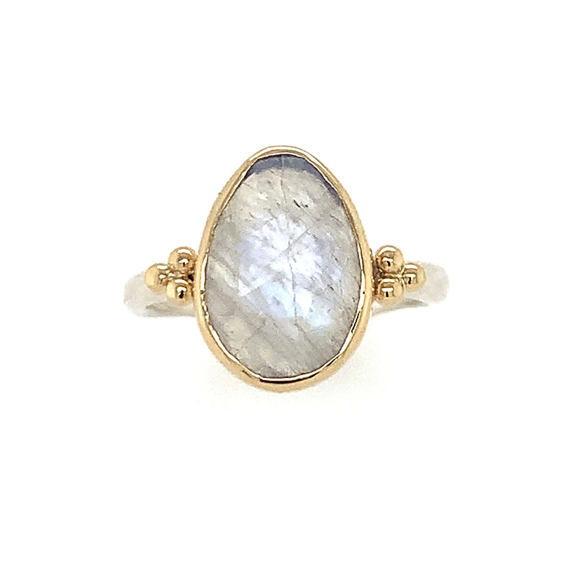 14k + SS Oval Moonstone Ring