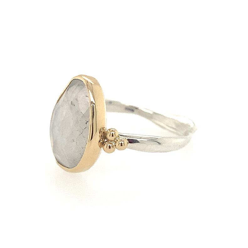 14k + SS Oval Moonstone Ring