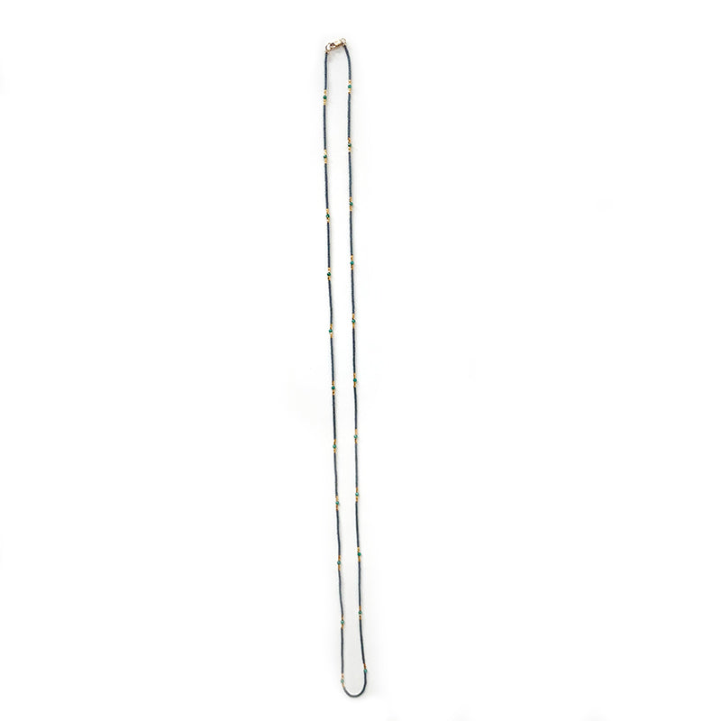 33" Seed Bead Necklace - Grey + Green Onyx