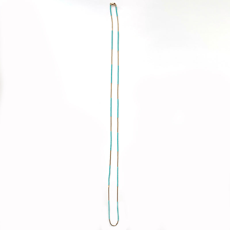 33" Seed Bead Necklace - Turquoise + Gold Tube