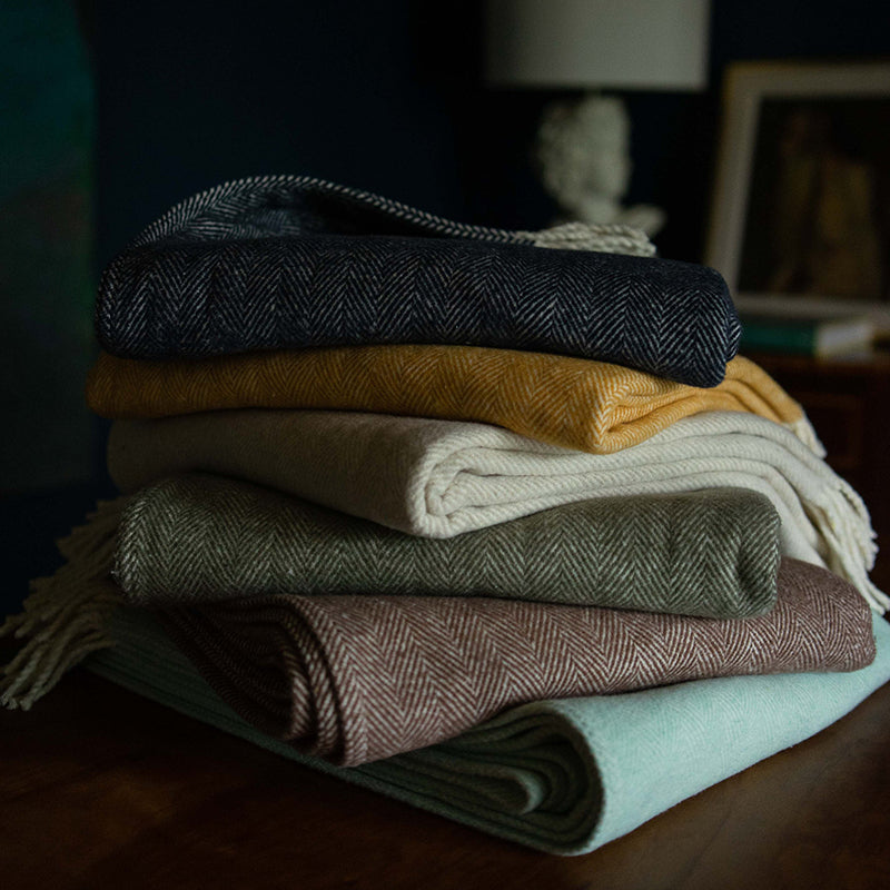 Cotton Herringbone Throw - Fern