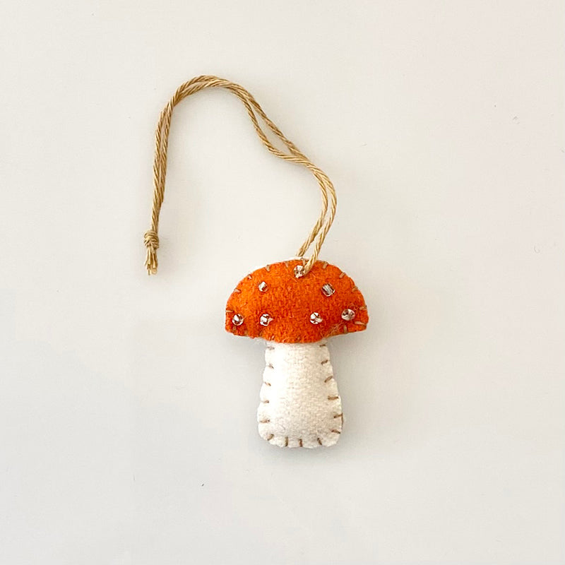 Embroidered Felt Ornament - ORANGE Mushroom