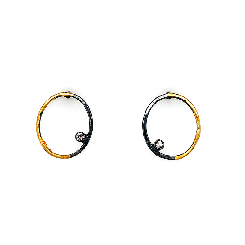 Ox/24k Oval Post Studs w/ White Topaz