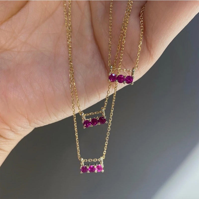 14k Ruby 3 Stone Necklace