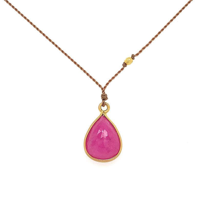 Ruby 18K Bezel Teardrop Necklace