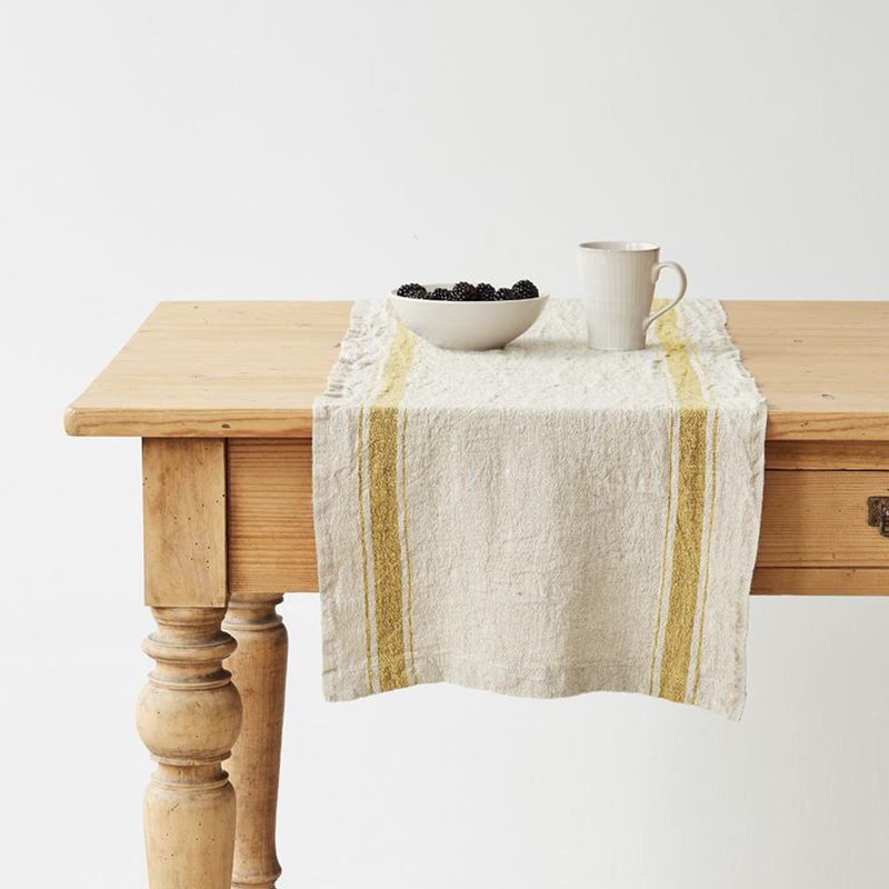 Linen Table Runner - Vintage Mustard Stripe