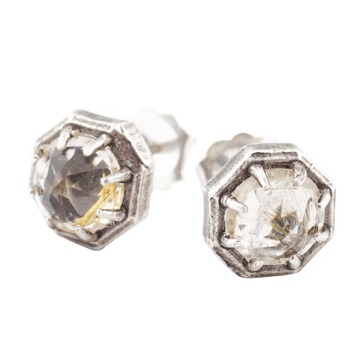 Octagonal Rutilated Quartz Studs - KESTREL
