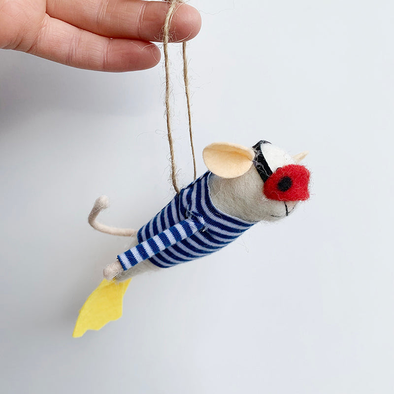 Felt Snorkeling Mouse Ornament