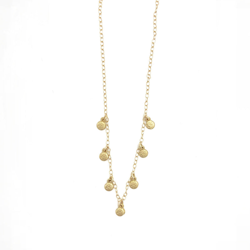 14k 7 Tiny Golden Disks Necklace