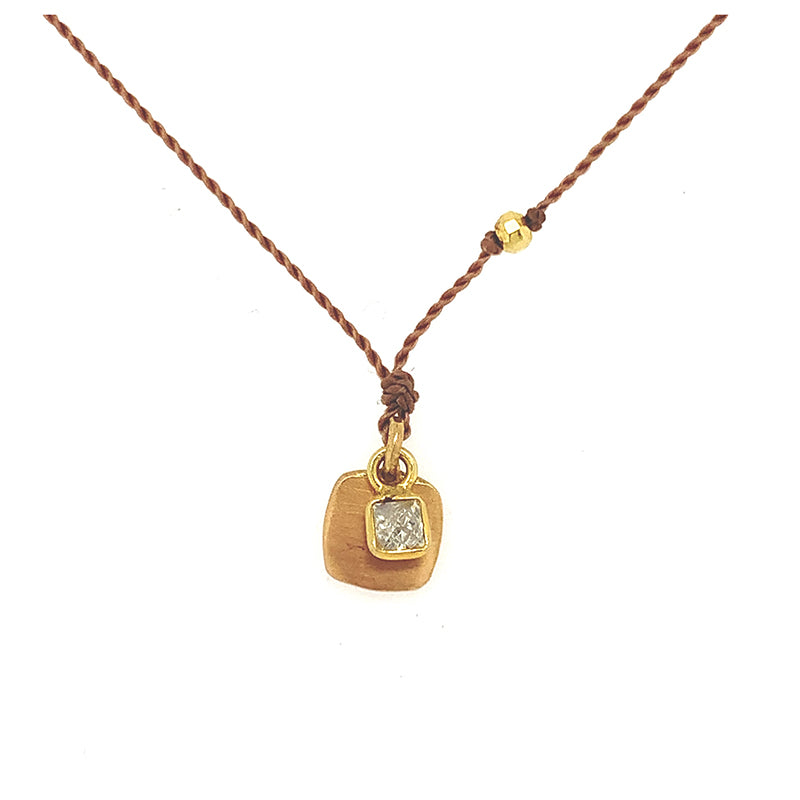 18k Square w/ Diamond Charm Necklace