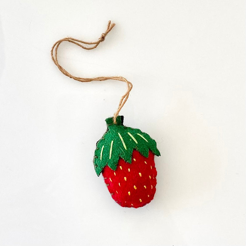 Embroidered Felt Ornament - Strawberry