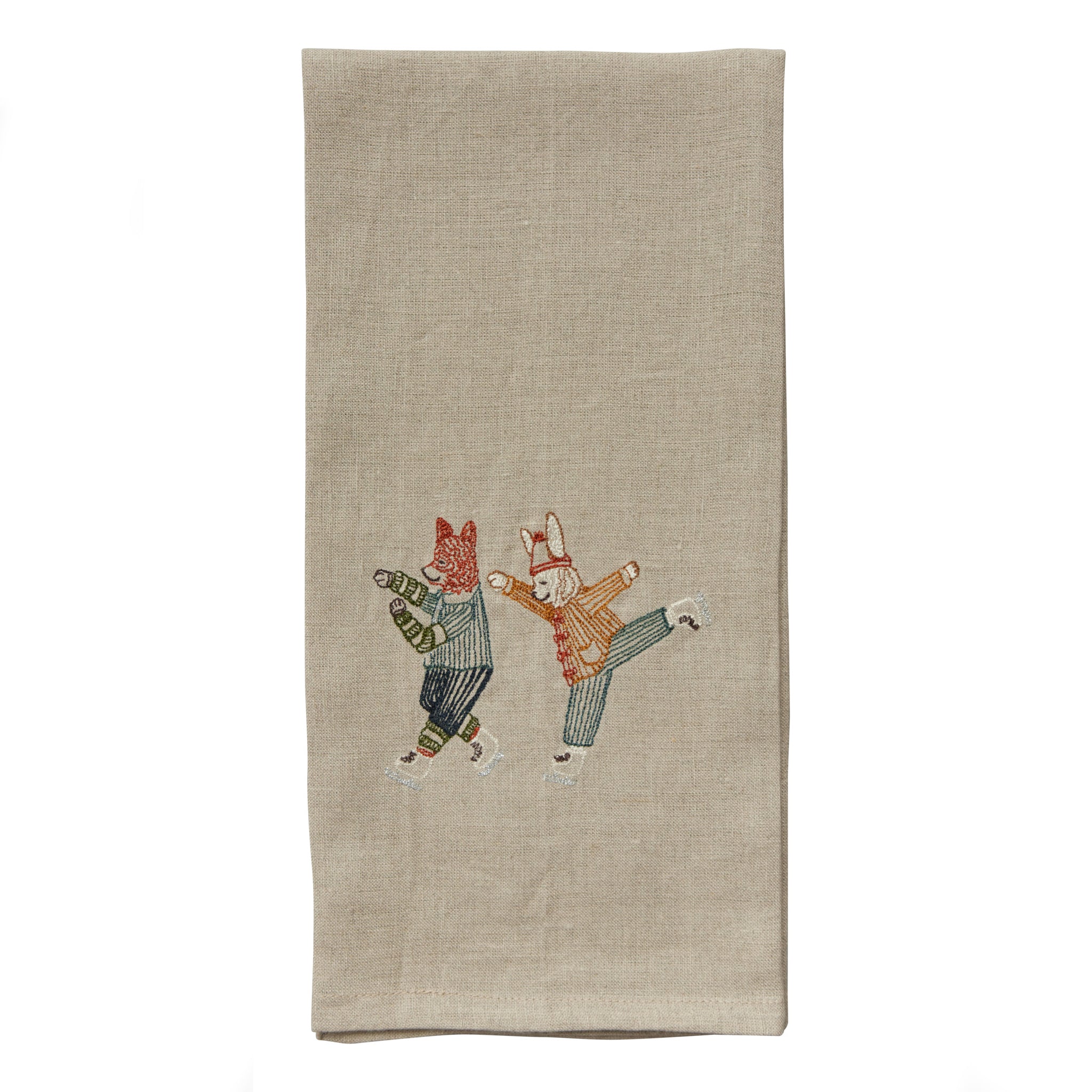 Ice Skater Bunny + Fox Tea Towel