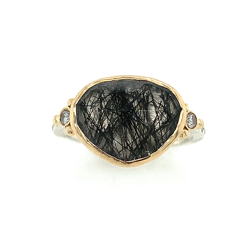 Tourmalinated Quartz + Diamonds Ring