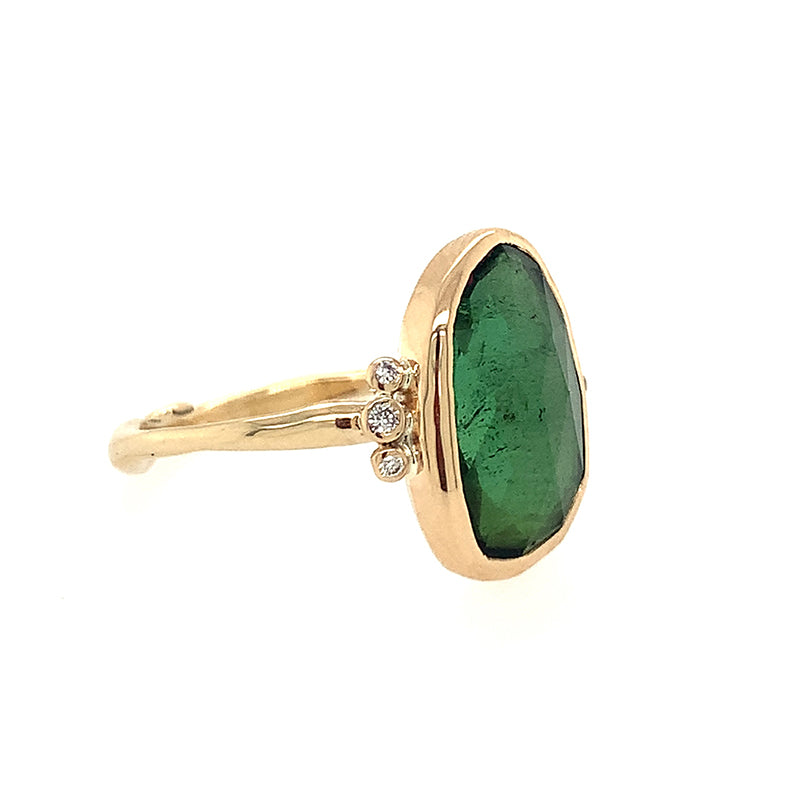 Diamond Whiskered Green Tourmaline Ring