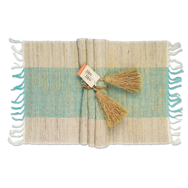 Vetiver Placemat - Turquoise Chunky Stripe