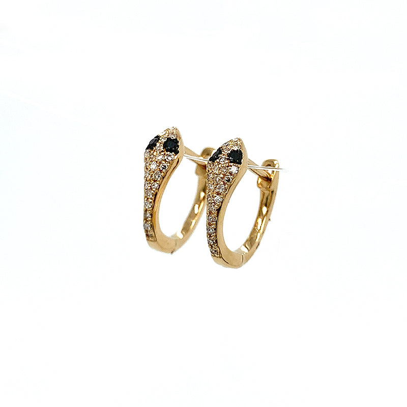 14k SNAKE Huggies- YG Black Diamond Eyes **