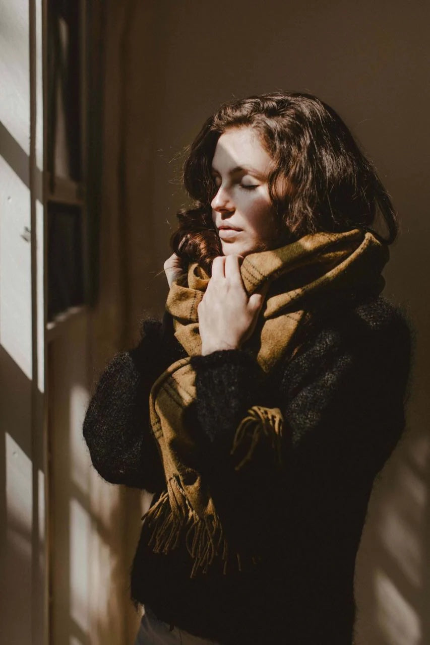 Merino Wool Wrap - Windowpane Burnt Yellow