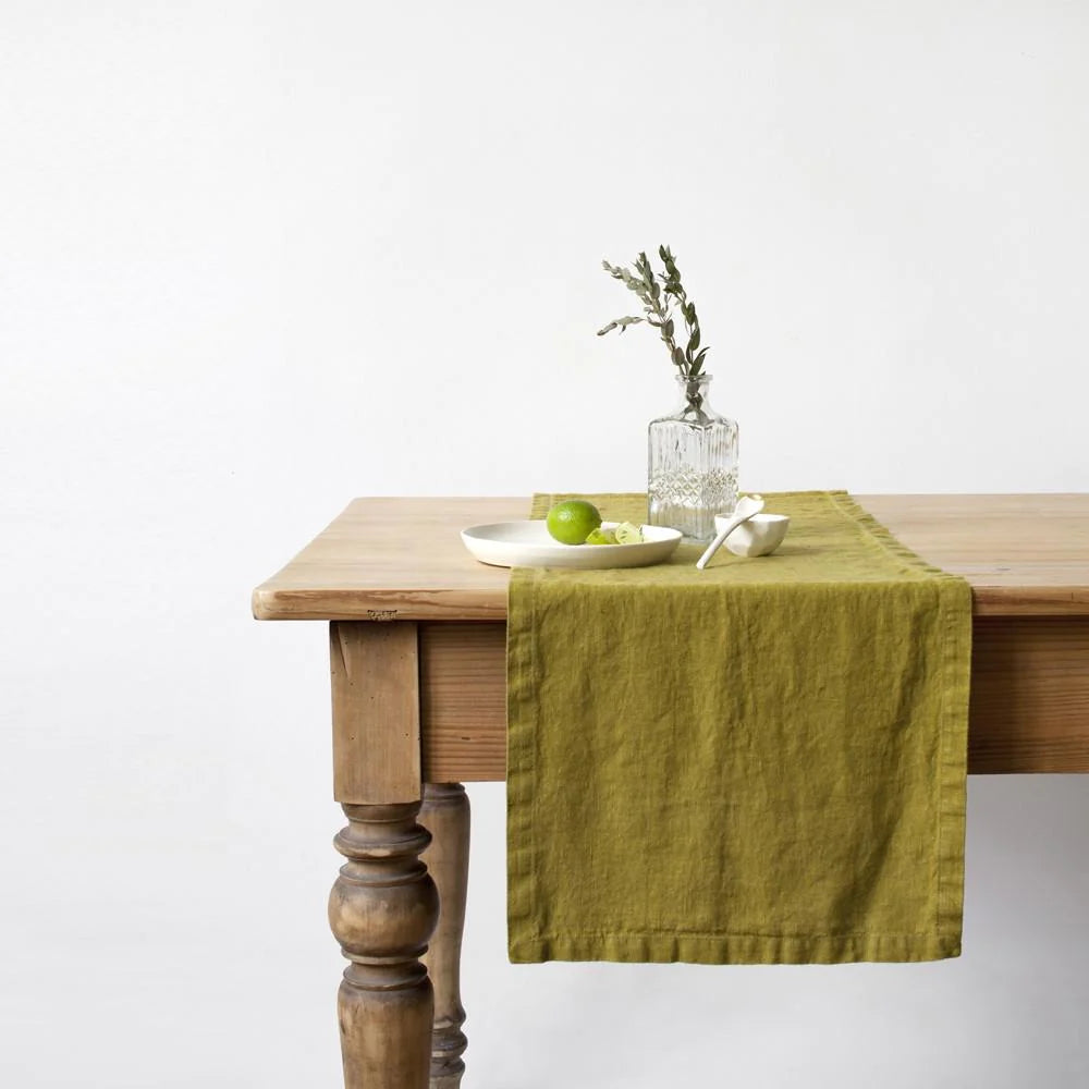 Linen Table Runner - Moss Green - KESTREL