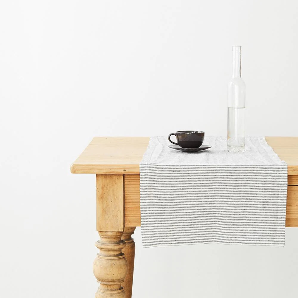 Linen Table Runner - Thin Black Stripes