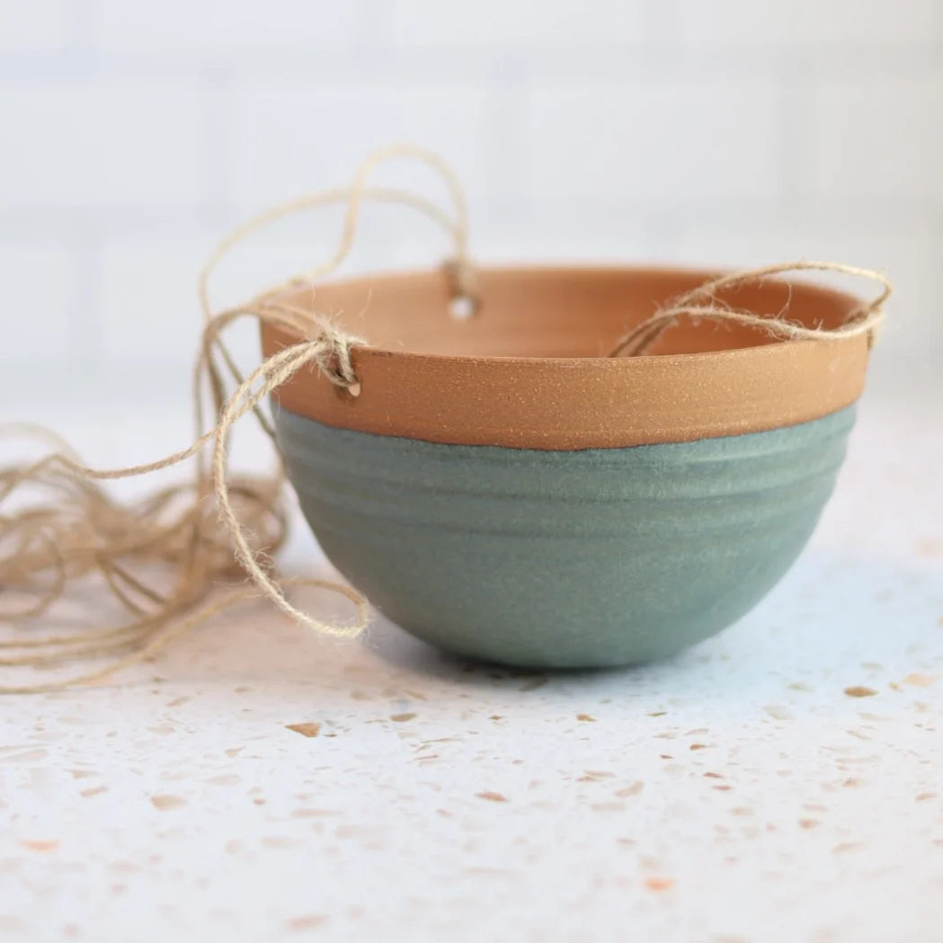 Small Grooved Hanging Planter - Lagoon